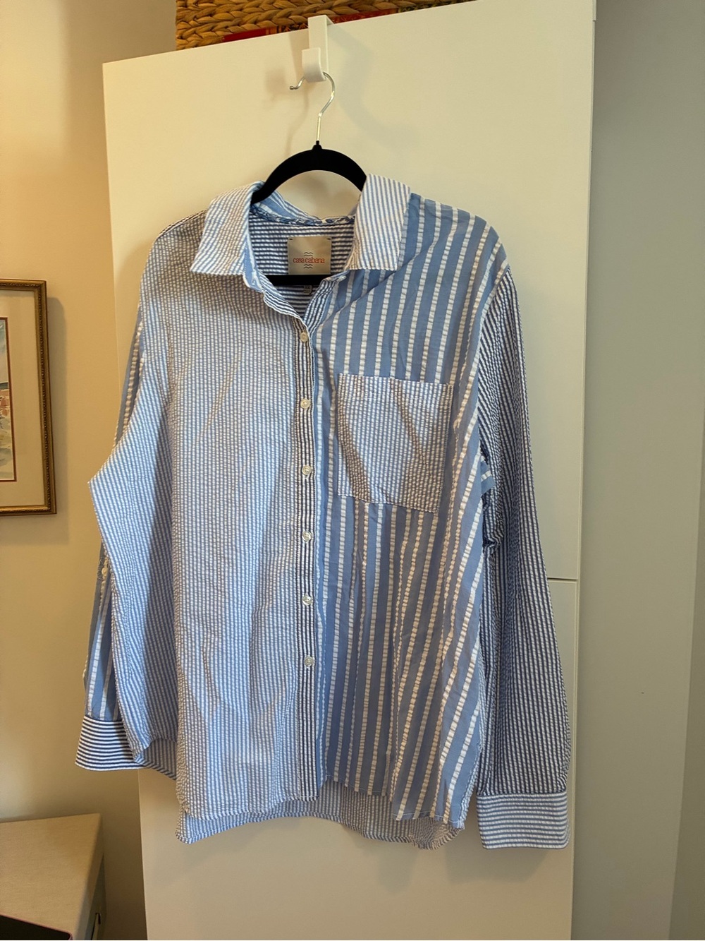 Casa Cabana Oversized Blue Striped Cotton Button-Up Shirt - XXL